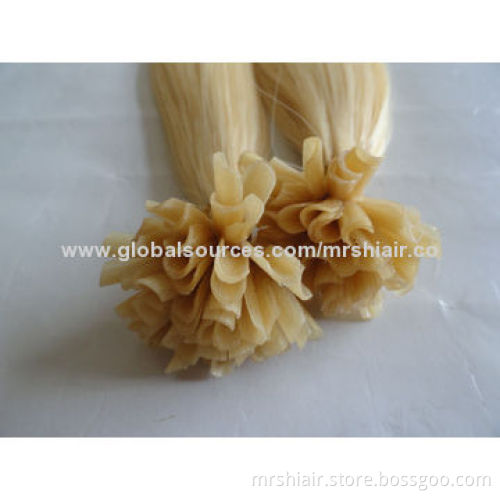 22-inch Blond Color Silk Straight European U-Tip Hair Extensions